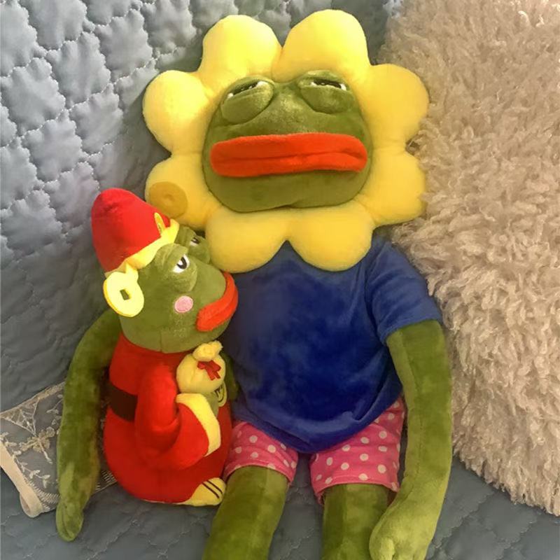 Meme Pepe Emoji Sad Frog Sunflower Plushie Toy